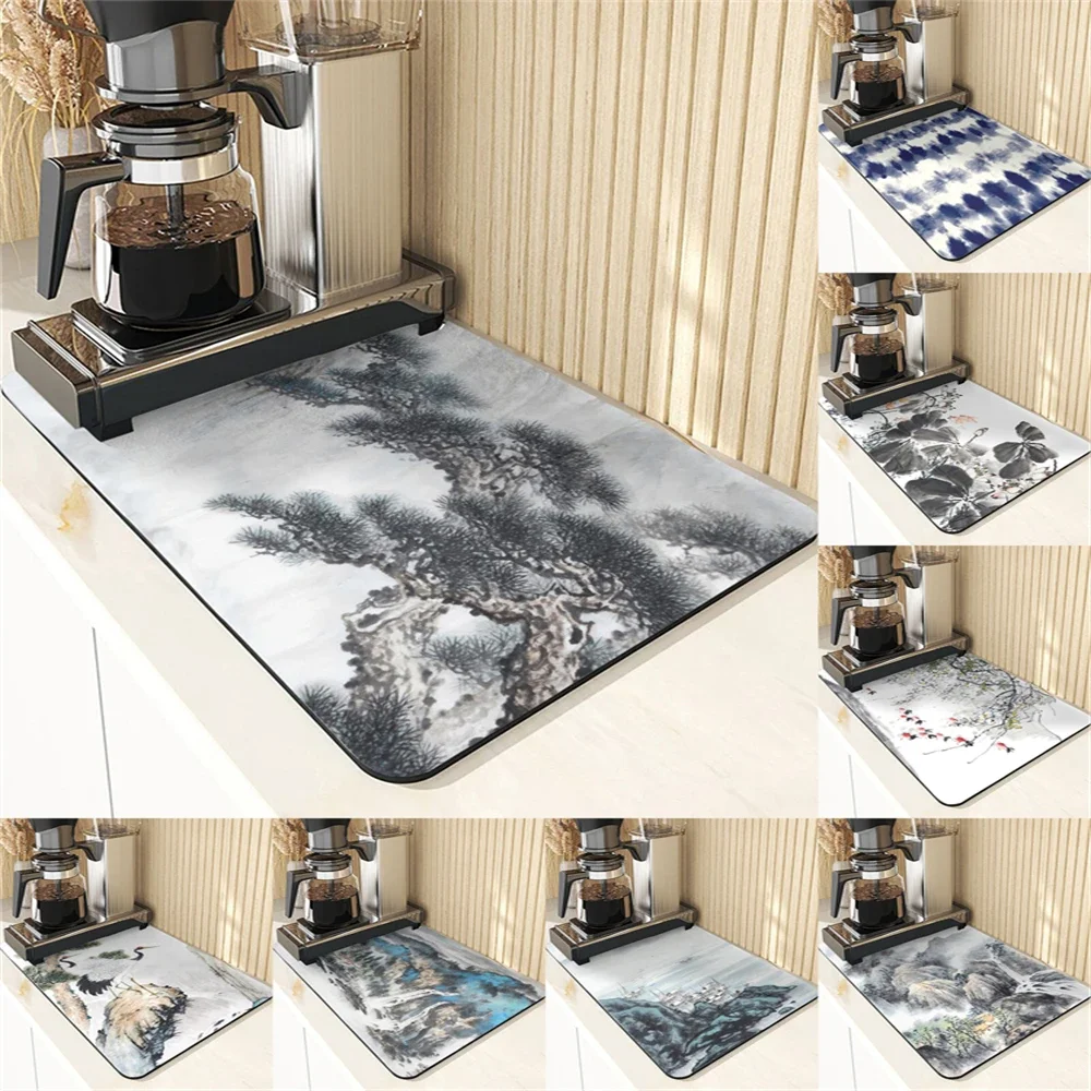 

Chinese Style Coasters For Coffee Cups Kitchens Diatomaceous Earth Mat Landscape Pattern Decoration & Accessories Tables Pads