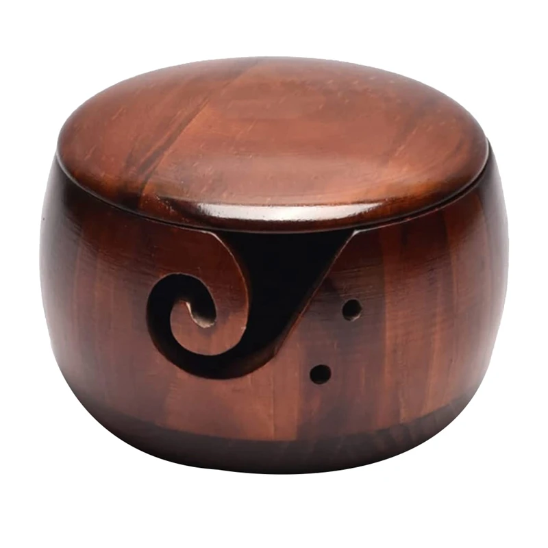 Деревянная чаша из пряжи, чаши из пряжи с крышкой для вязания крючком, держатель для пряжи, чаша для хранения пряжи ручной работы