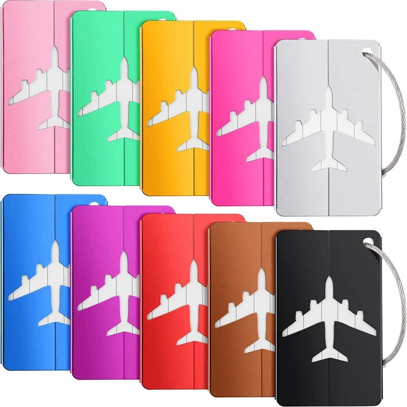 

NEW-10 Pieces Luggage Tags Business Card Holder Aluminium Metal Travel ID Bag Tag For Travel Baggage Luggage Identifier