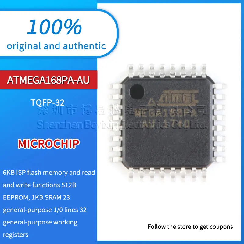 Original genuine patch ATMEGA168PA-AU 8-bit microcontroller IC chip 16K flash memory AVR package TQFP-32
Original genuine patch ATMEGA168PA-AU 8-bit microcontroller IC chip 16K flash memory AVR package TQFP-32