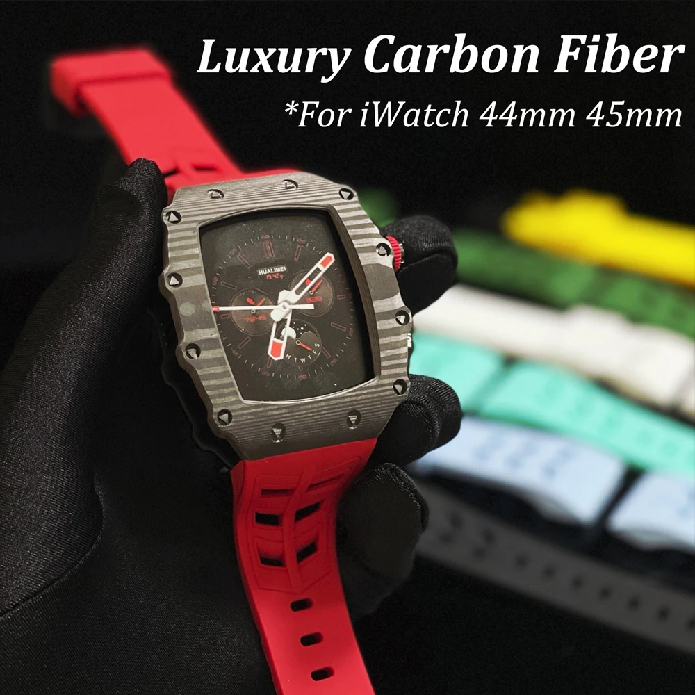 Luxury Carbon Fiber Modification Kit For Apple Watch Series 8 7 45mm Alloy Steel Metal Case Rubber Strap For iWatch 6 5 4 44 Set
Luxury Carbon Fiber Modification Kit For Apple Watch Series 8 7 45mm Alloy Steel Metal Case Rubber Strap For iWatch 6 5 4 44 Set