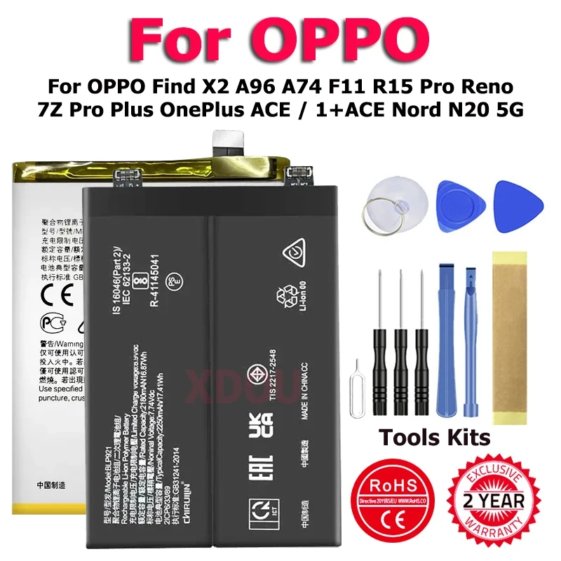 

BLP921 BLP907 BLP851 BLP767 New Battery For OPPO Find X2 A96 A74 F11 R15 Pro Reno 7Z Pro Plus OnePlus ACE / 1+ACE Nord N20 5G