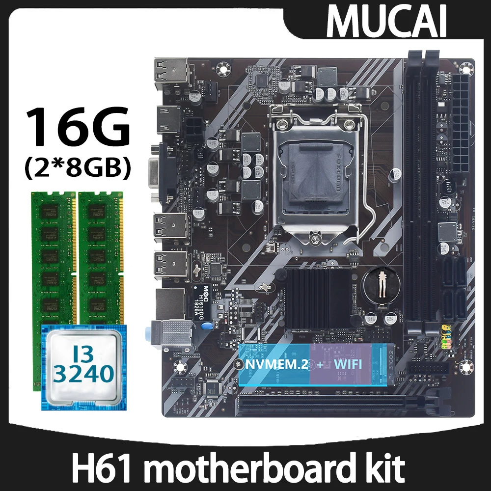 Материнская плата MUCAI H61 DDR3 16 Гб (2*8 ГБ) 1600 МГц ОЗУ память с процессором Intel Core i3 3240 и комплектом LGA 1155 для ПК
Материнская плата MUCAI H61 DDR3 16 Гб (2*8 ГБ) 1600 МГц ОЗУ память с процессором Intel Core i3 3240 и комплектом LGA 1155 для ПК