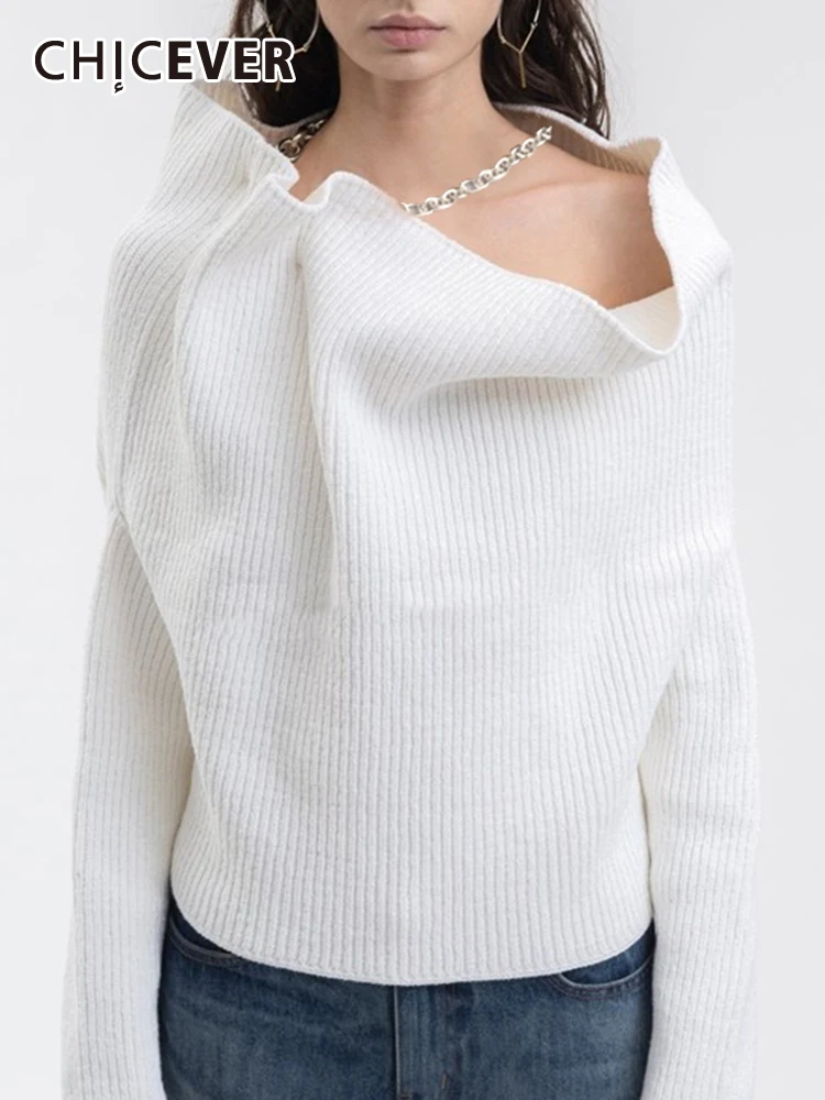 CHICEVER Solid Knitting Sweaters For Women Irregular Collar Long Sleeve Patchwork Chains Minimalist Pullover Sweater Female New
CHICEVER Solid Knitting Sweaters For Women Irregular Collar Long Sleeve Patchwork Chains Minimalist Pullover Sweater Female New