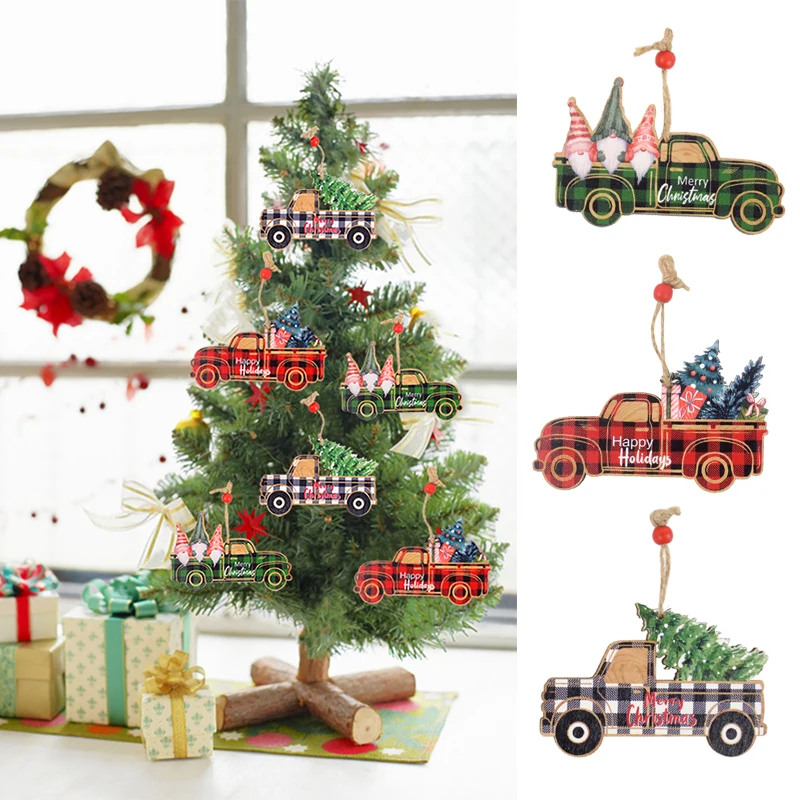 

1piece Merry Christmas Wooden Farm Truck Pendant Christmas Tree Ornaments Happy Holidays DIY Home Decoration New Year Gifts