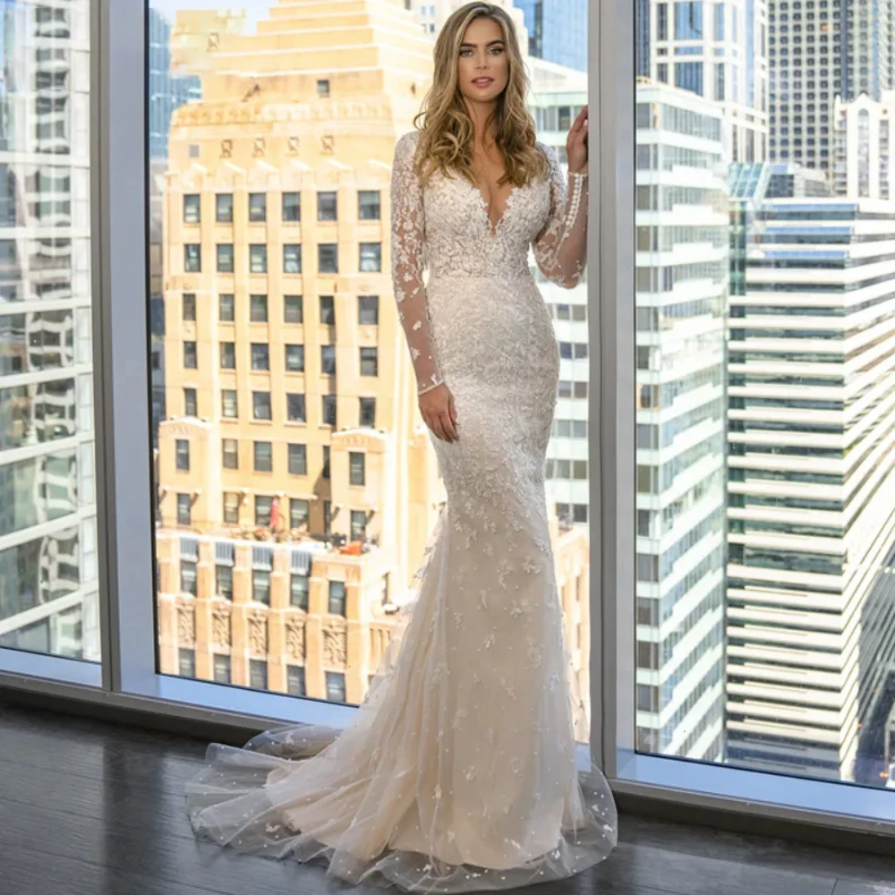 Luxury Detachable 2 In 1 Wedding Dress Pearls Mermaid Embroidered V-neck On Net With Lace Full Sleeve Button Gowns Robe De Marie
Luxury Detachable 2 In 1 Wedding Dress Pearls Mermaid Embroidered V-neck On Net With Lace Full Sleeve Button Gowns Robe De Marie