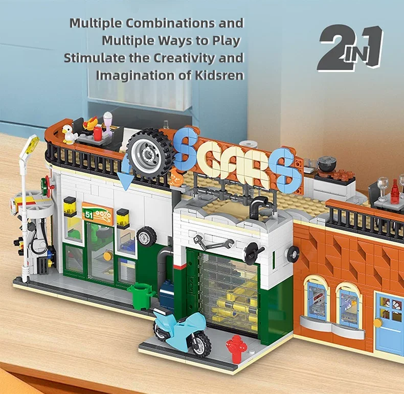 CreativeExpert IDEAS Cities repair Shop City Model MOC Street View 2in1 Building Blocks with light Toys steam 1637pcs CreativeExpert IDEAS Cities repair Shop City Model MOC Street View 2in1 Building Blocks with light Toys steam 1637pcs