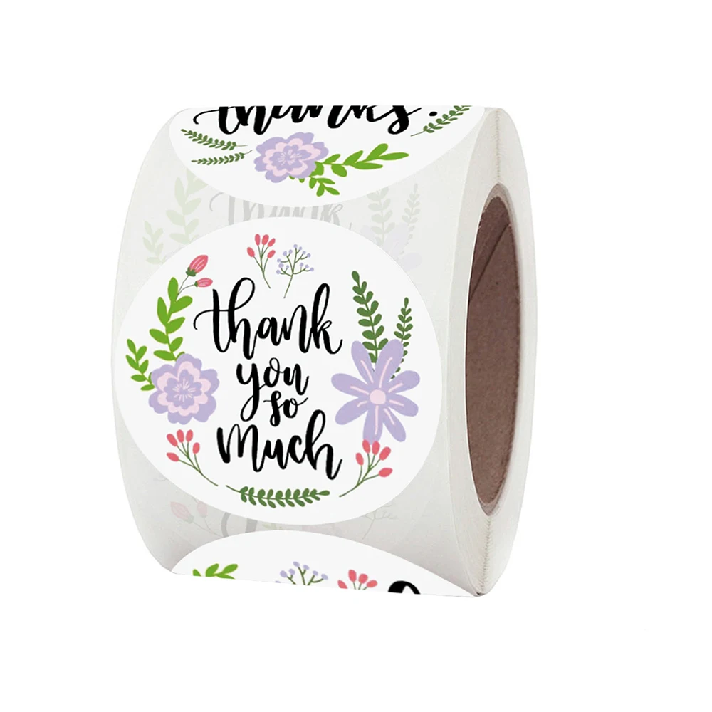 

38mm/1.5inch Thank You Floral Sticker Handmade DIY Gift Decoration Sticker Envelope Sealing Label Stationery Supplies