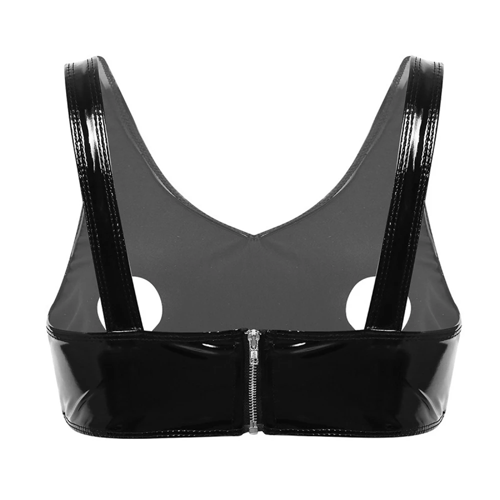 

Sexy Womens Patent Leather Hollow Wet Look Cupless Bra Zip Up Crop Tops Wire Free Bralette Open Breast Costume Lingerie Clubwear