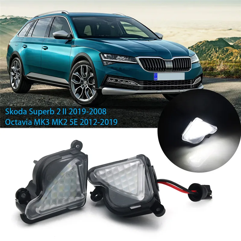 

2Pcs/set CANbus LED Under Side Mirror Puddle Light For Skoda Superb 2 II 2019-2008 Octavia MK3 MK2 5E 2012-2019 White 6000K