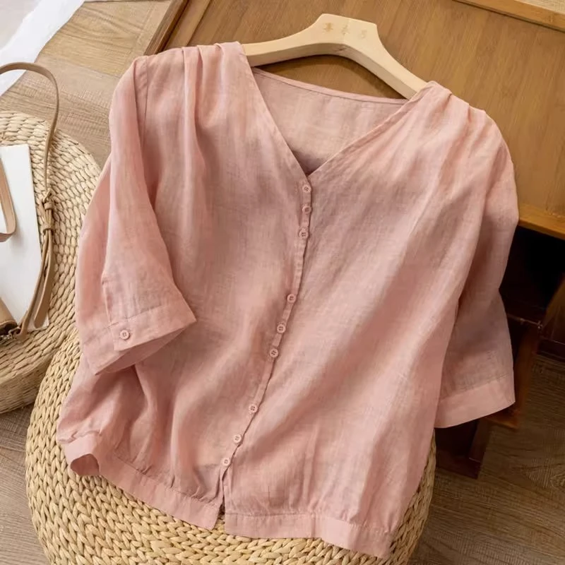 2023 Summer Casual Linen Cotton Blouse Women Elegant Button Short Sleeve Shirt Loose Tanic Boho Tops and Blouses Streetwear
2023 Summer Casual Linen Cotton Blouse Women Elegant Button Short Sleeve Shirt Loose Tanic Boho Tops and Blouses Streetwear
