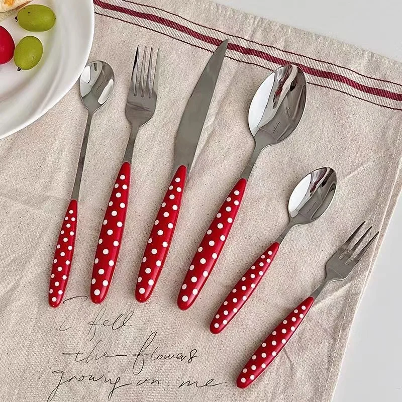 

Mushrooms 9527 Korean Girl Red Polka Dot Spoon Stainless Steel French Retro Home Dessert Western Spoon Coffee Spoon