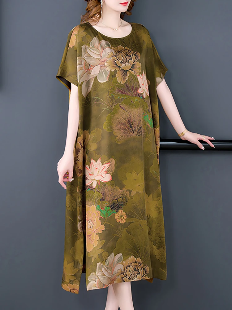 Summer New Fashion Short Sleeve Elegant Dress Women Floral Silk Satin Midi Dress 2023 Korean Vintage Loose Waist Party Vestidos
Summer New Fashion Short Sleeve Elegant Dress Women Floral Silk Satin Midi Dress 2023 Korean Vintage Loose Waist Party Vestidos