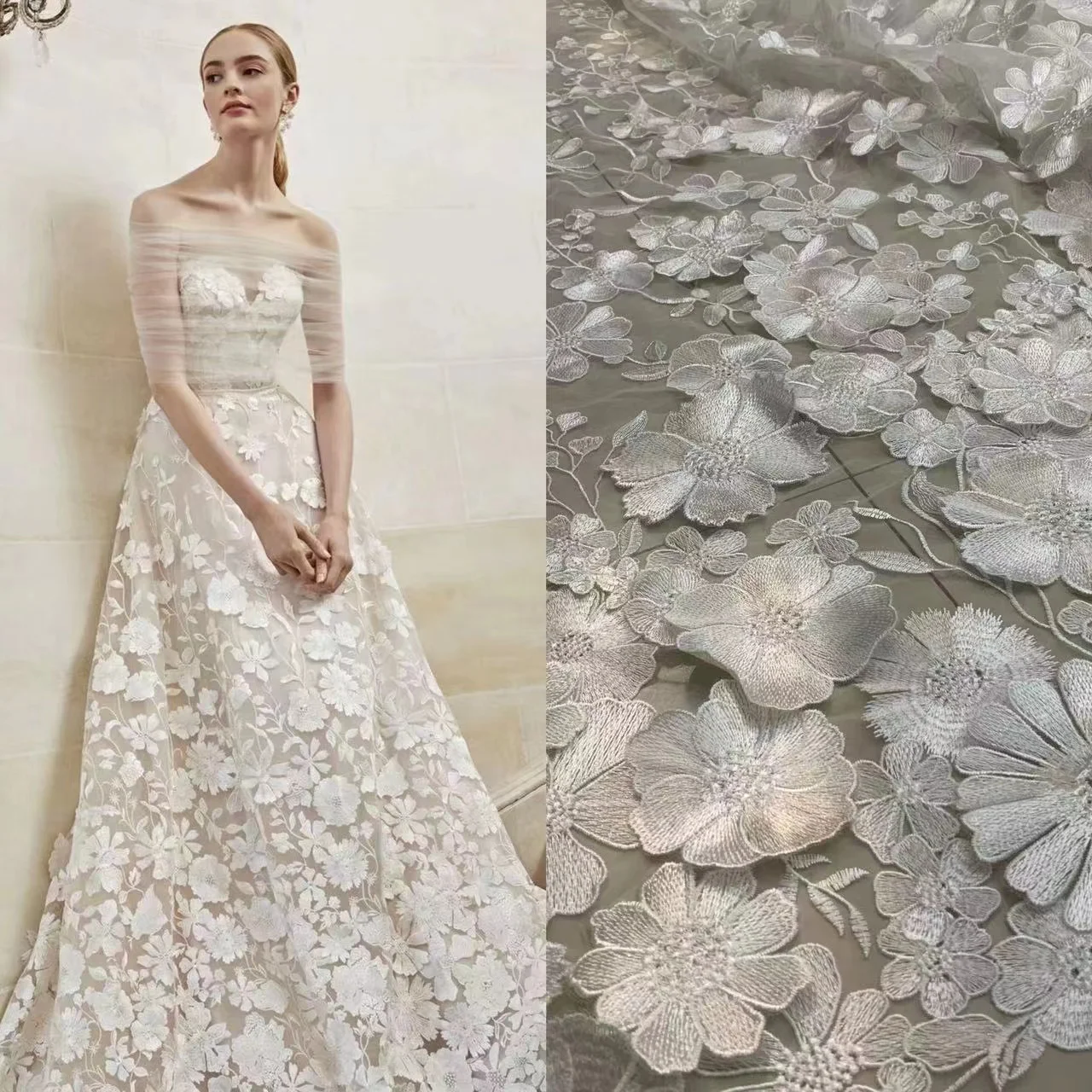 1Yard/Lot Free Shipping 3D Flowers Lace Fabric Polyester For Wedding Dresses Soft Tulle Handmade DIY Sewing Accessories
1Yard/Lot Free Shipping 3D Flowers Lace Fabric Polyester For Wedding Dresses Soft Tulle Handmade DIY Sewing Accessories