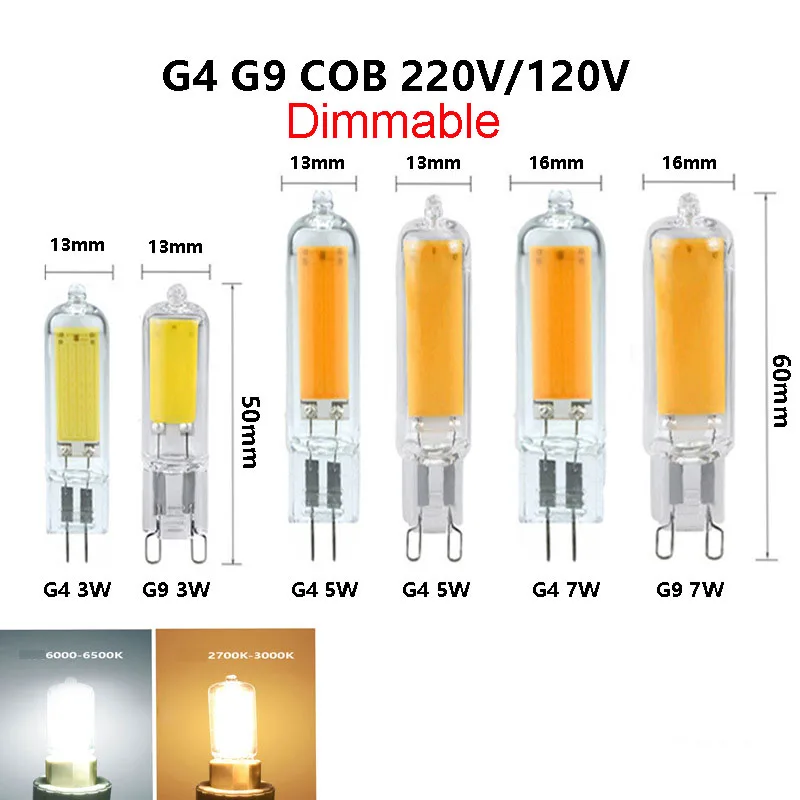 

10pcs Dimmable G9 G4 Mini Small LED Bulb 3000k 4000k 6000k 110V/220V COB Lamp 5W 7W Pendant Chandelier Light Replace 70w Halogen