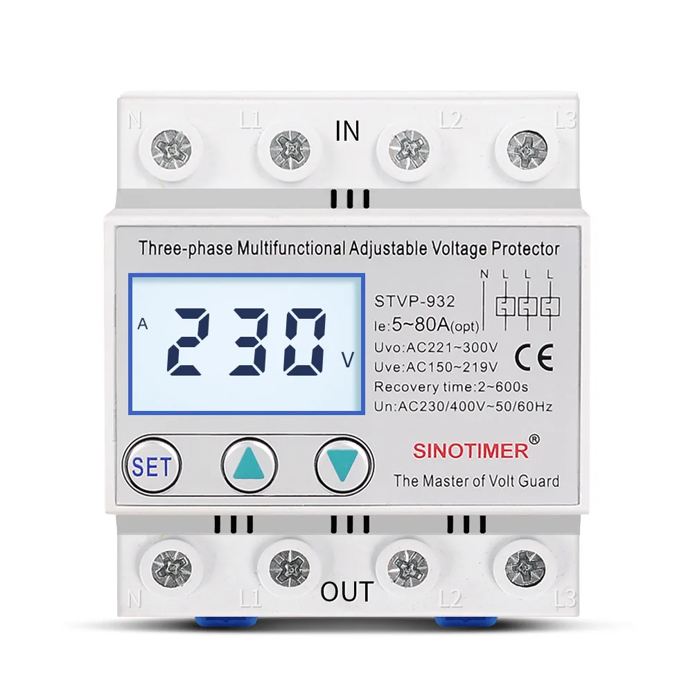 

Adjustable AC380V Three Phase Over and Under Voltage Protector Relay Voltmeter Monitor Phase Sequence Failure Protector Din Rail