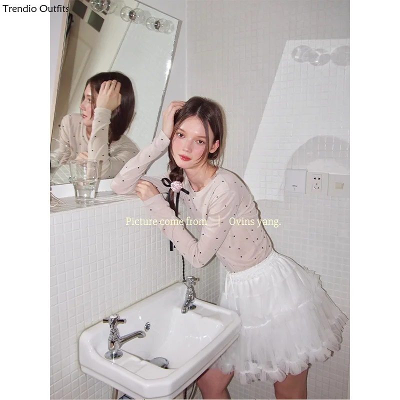 Футболка с длинным рукавом для женщин на весну и осень 2024, новый стиль с милой и пряной девушкой, тонкая маленькая сказочная фотография