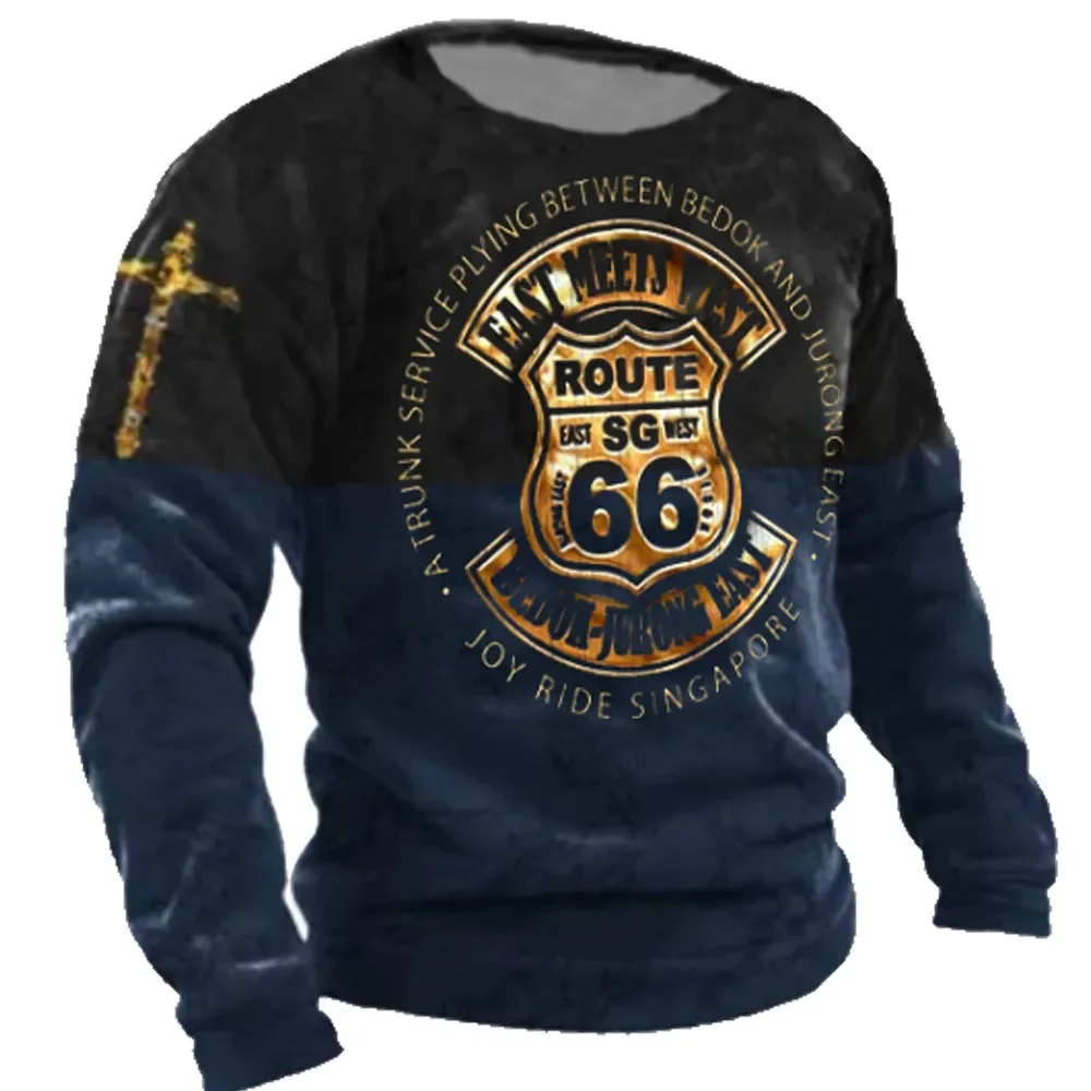 Vintage men's T-shirt long sleeved round neck top USA Route 66 Letter Graphic 3D printed plus size loose fitting clothing
Vintage men's T-shirt long sleeved round neck top USA Route 66 Letter Graphic 3D printed plus size loose fitting clothing