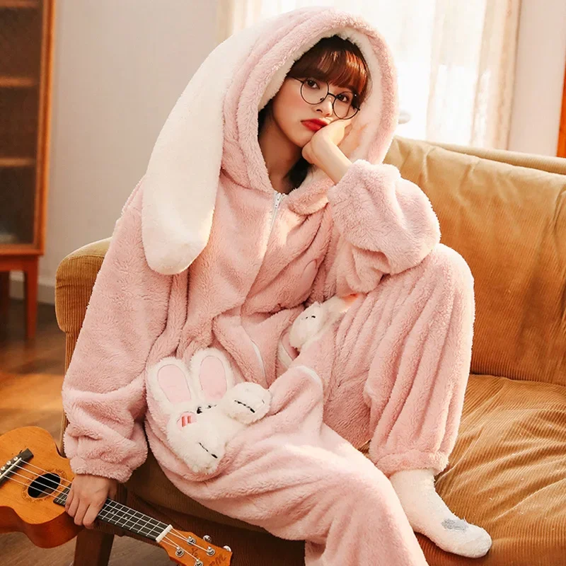 

Женская зимняя теплая пижама из полиэстера с изображением животных из мультфильмов, удобная одежда для досуга с милым сердечком для девочки, косплей на молнии
