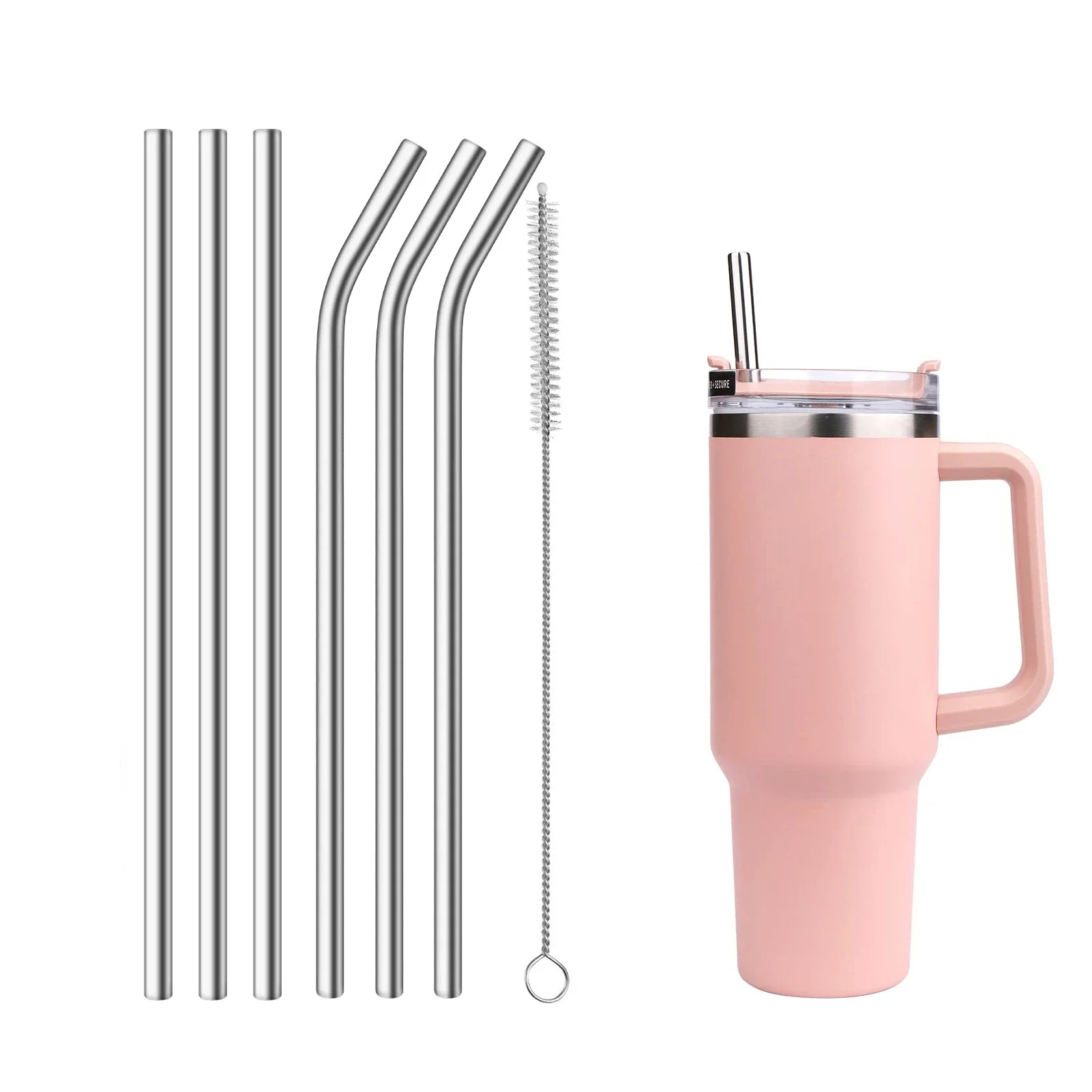 

Stainless Steel Replacement Straws for Stanley Adventure Travel Tumbler 40oz, 6pcs Reusable Straws with Cleaning Brush