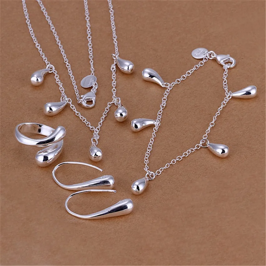 Hot Silver 925 Plated Jewelry Set Fashion Classic Female Charm Water Drops Pendant Necklace Bracelets Ring Earrings
Hot Silver 925 Plated Jewelry Set Fashion Classic Female Charm Water Drops Pendant Necklace Bracelets Ring Earrings