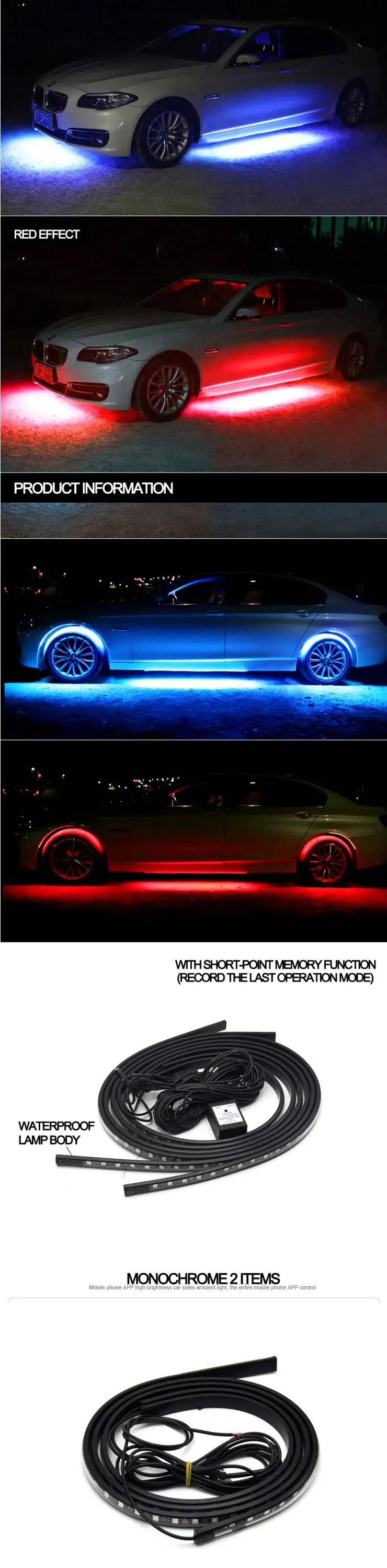 Generic Car Strip Under LED Lights Underbody Flexible Neon Auto