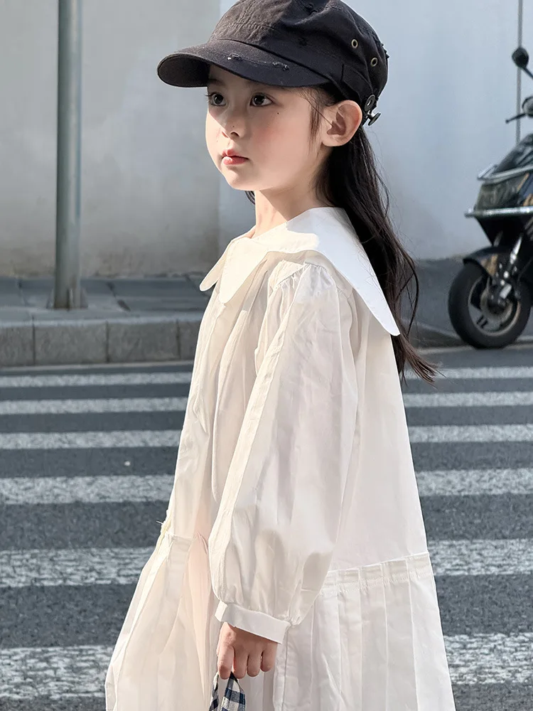 2025 Autumn New Girls Preppy Style Pleated Dress Solid Children Long Sleeve Dress Baby Girl Large Lapel Loose Dress Kids Clothes 20 S18066bcae5224d4e881c37522b42ff15W