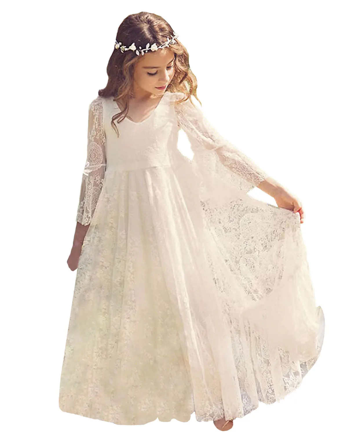 Lace Boho Wedding Dresses For Flower Girls A-line V-neck Full Sleeves Long First Communion Dress Kids Party Formal Gowns
Lace Boho Wedding Dresses For Flower Girls A-line V-neck Full Sleeves Long First Communion Dress Kids Party Formal Gowns