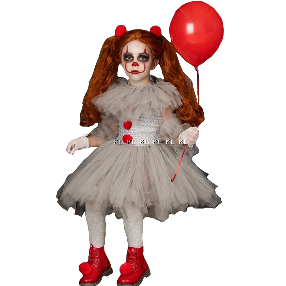 

Kids Clown Costume Children Joker Roleplay Cosplay Carnival Halloween Fancy Party Dress Girls Masquerade Costumes With Gloves