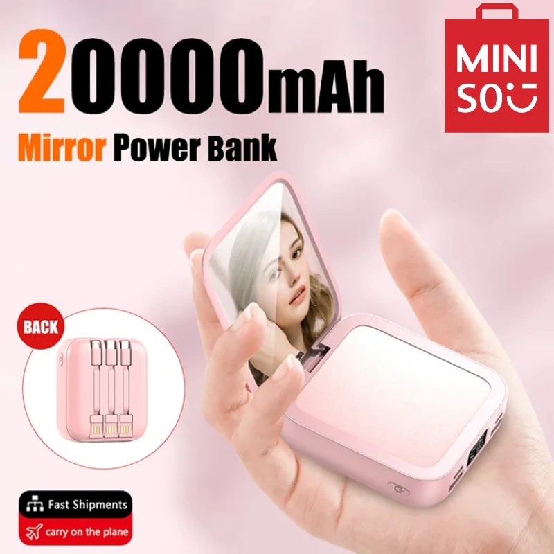 Miniso 20000 мАч Внешний аккумулятор для зеркала макияжа Быстрая Зарядка Внешний аккумулятор с 3 кабелями для iPhone Samsung Huawei Xiaomi
Miniso 20000 мАч Внешний аккумулятор для зеркала макияжа Быстрая Зарядка Внешний аккумулятор с 3 кабелями для iPhone Samsung Huawei Xiaomi