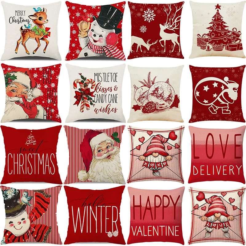 

Snowflake Alphabet Cushion Cover Christmas Elk Pillow Cover 45x45 Lovely Santa Claus Dwarfs Pillowcase 2023 Xmas for Sofa B0344