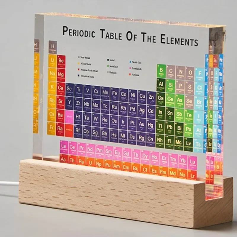 

Периодическая таблица с реальными элементами, акриловая Периодическая таблица с деревянной планкой, обучающий дисплей с реальными химическими элементами, домашний декор