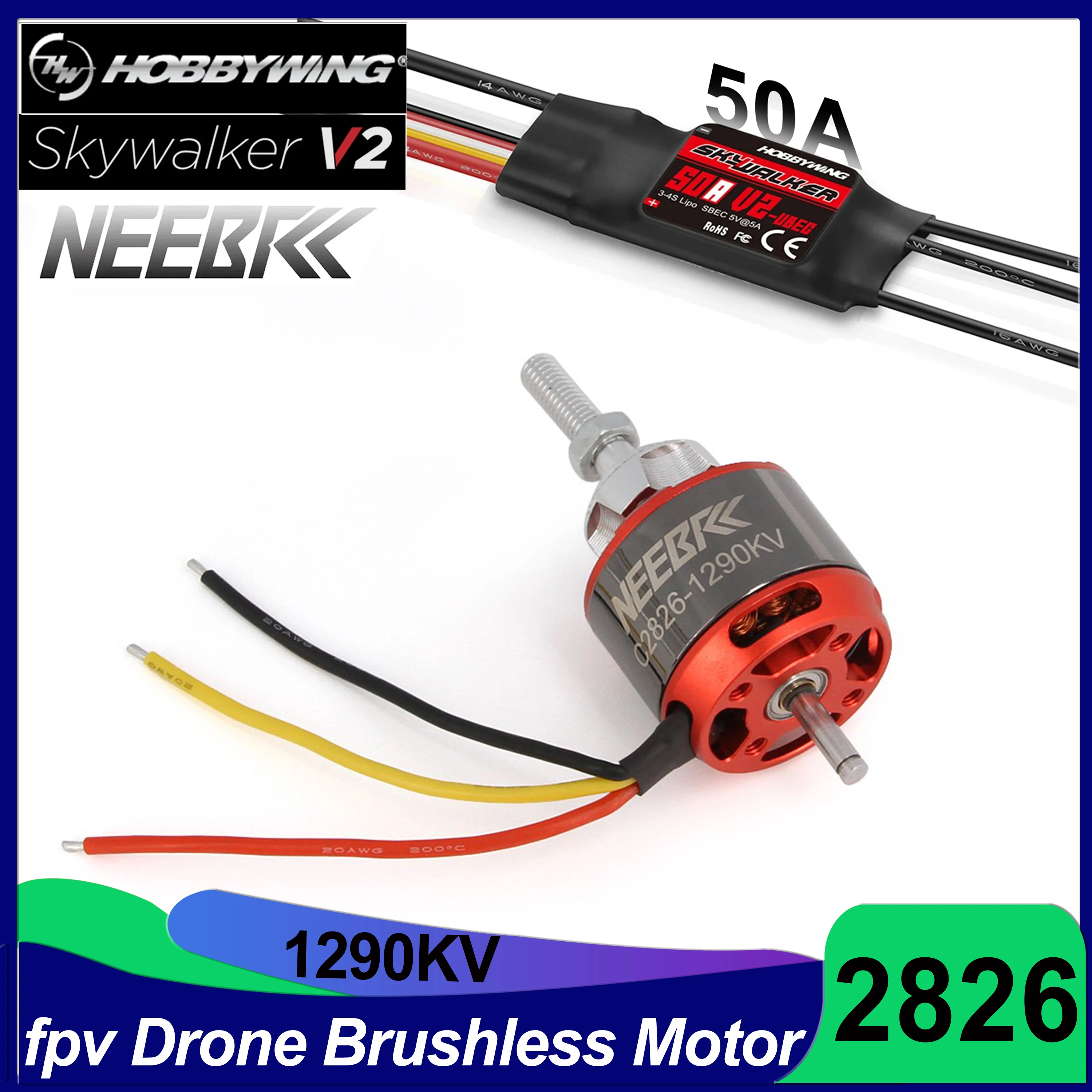 Hobbywing Skywalker 50A V2 ESC Speed Controller w/ 2826 1290KV Brushless Motor RC Engine for Dron FPV Fix-Wing Quacopter 1290
Hobbywing Skywalker 50A V2 ESC Speed Controller w/ 2826 1290KV Brushless Motor RC Engine for Dron FPV Fix-Wing Quacopter 1290