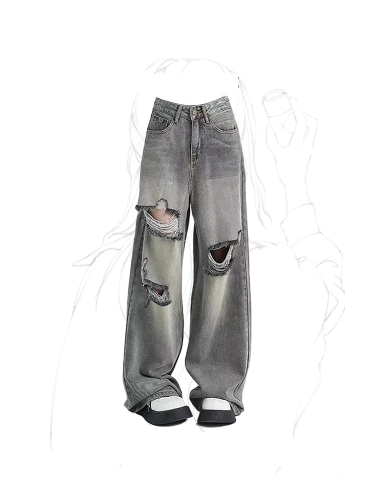 Women's Ripped Baggy Jeans Streetwear Harajuku Y2k Straight Denim Trouser Korean 90s Vintage Oversize High Waist Wide Leg Pants
Women's Ripped Baggy Jeans Streetwear Harajuku Y2k Straight Denim Trouser Korean 90s Vintage Oversize High Waist Wide Leg Pants