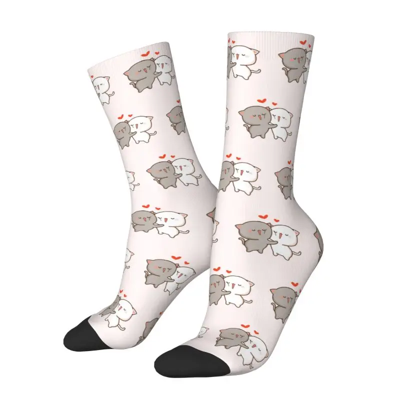 

Cute Mens Kawaii Mochi Cat Peach And Goma Hug Dress Socks Unisex Breathbale Warm 3D Print Crew Socks