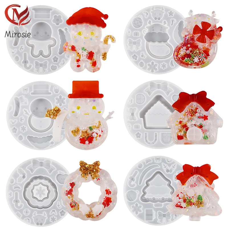 

Mirosie Epoxy Dress Up Christmas Quicksand Mold Set Christmas Tree House Snowman House Quicksand Pendant Silicone Mold