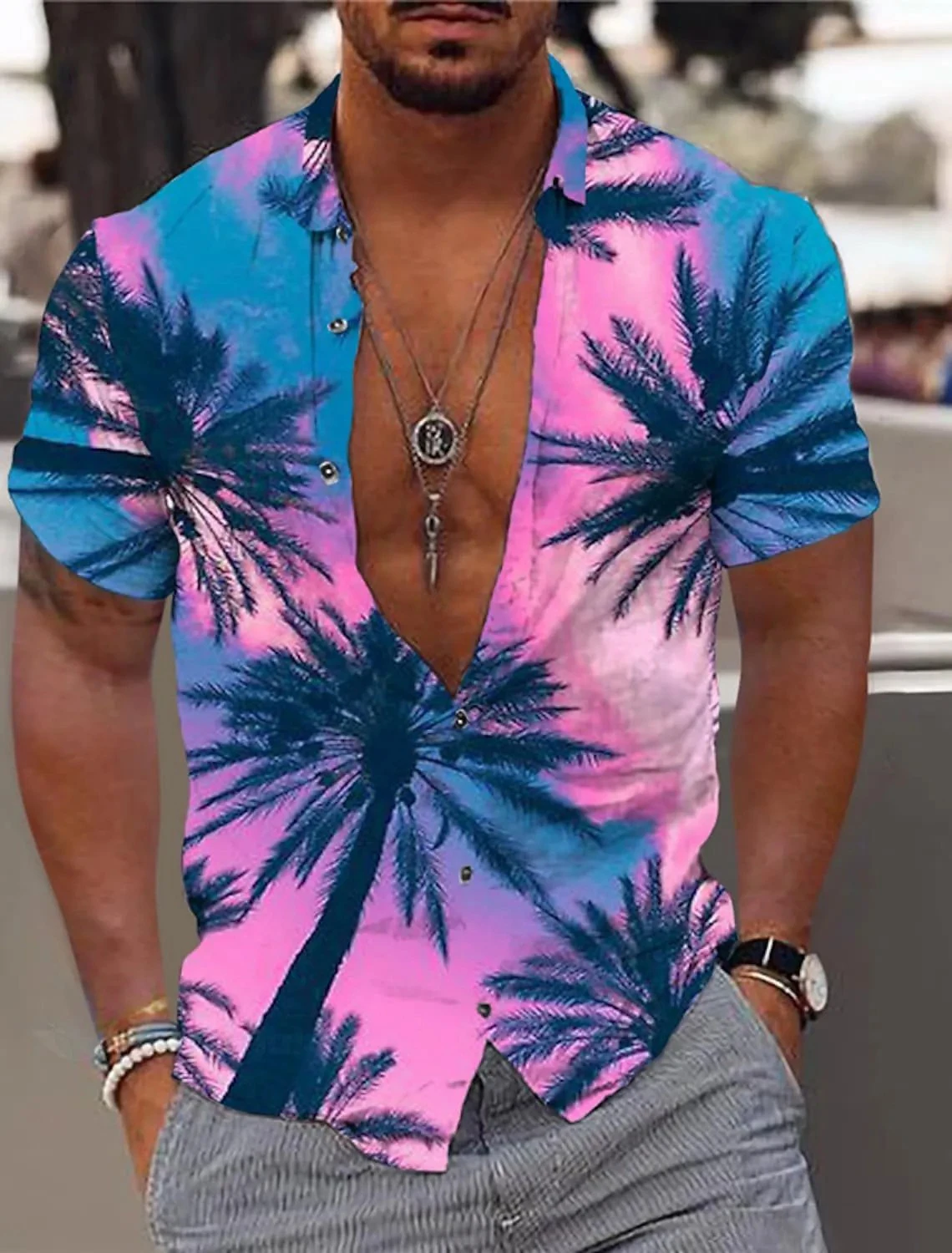 

Coconut Tree Summer Hawaiian Shirt Unisex Shirt Palm Turndown Street Outdoor Short Sleeve Button-Down Men's Clothing Harajuku