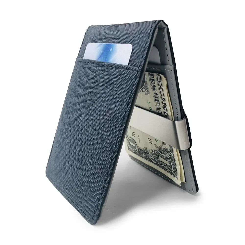 

Fashion Solid Men's Thin Bifold Money Clip Leather Wallet with A Metal Clamp Female ID Credit Card Purse Cash Holder