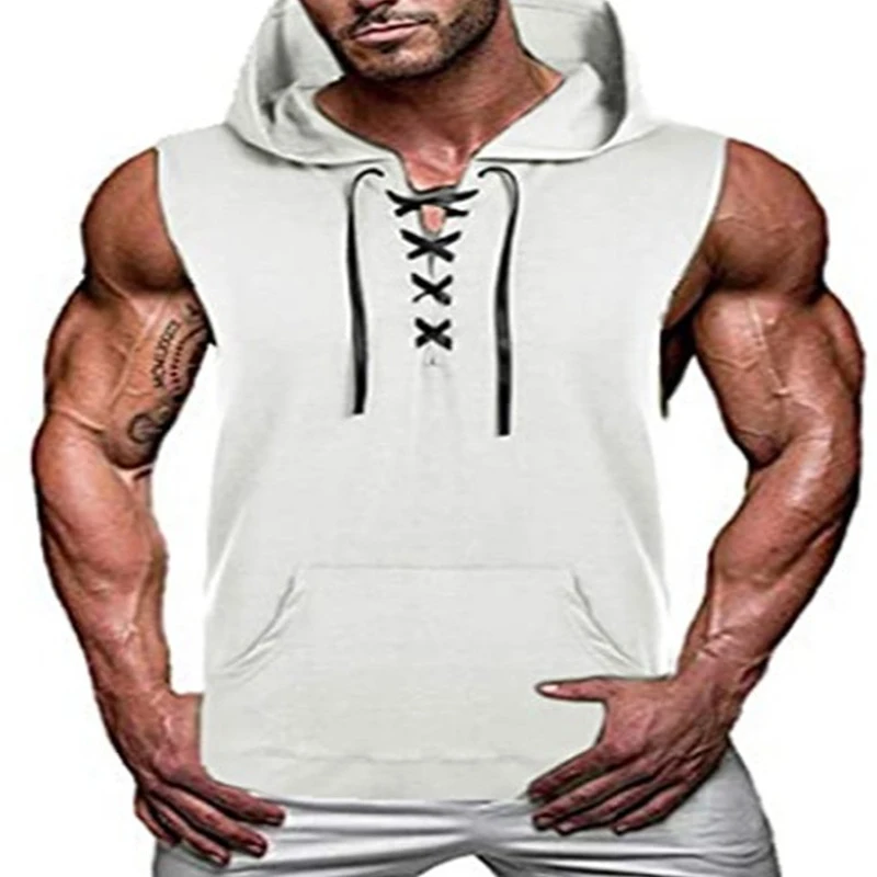 Casual Solid Man Gym Shirt Men 2023 New Sleeveless Hooded Tank Tops Fashion Tie Hollow Vest Pullover Men Tees Shirts Streetwear 
Casual Solid Man Gym Shirt Men 2023 New Sleeveless Hooded Tank Tops Fashion Tie Hollow Vest Pullover Men Tees Shirts Streetwear