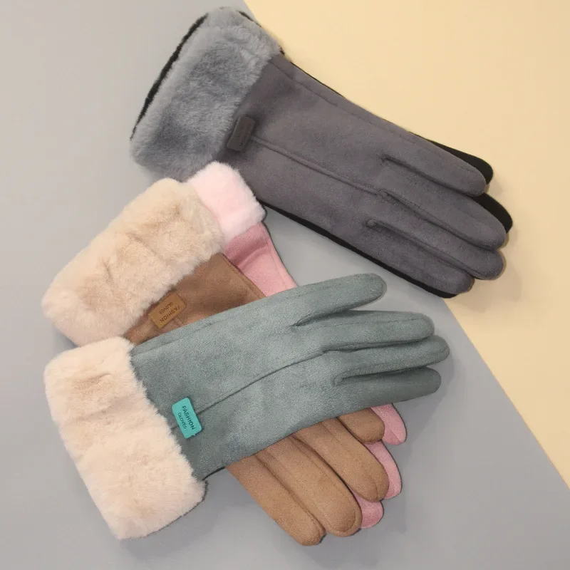 

Fashion Women Gloves Autumn Winter Cute Furry Warm Mitts Full Finger Mittens Women Outdoor Sport Female Cycling Gloves Screen