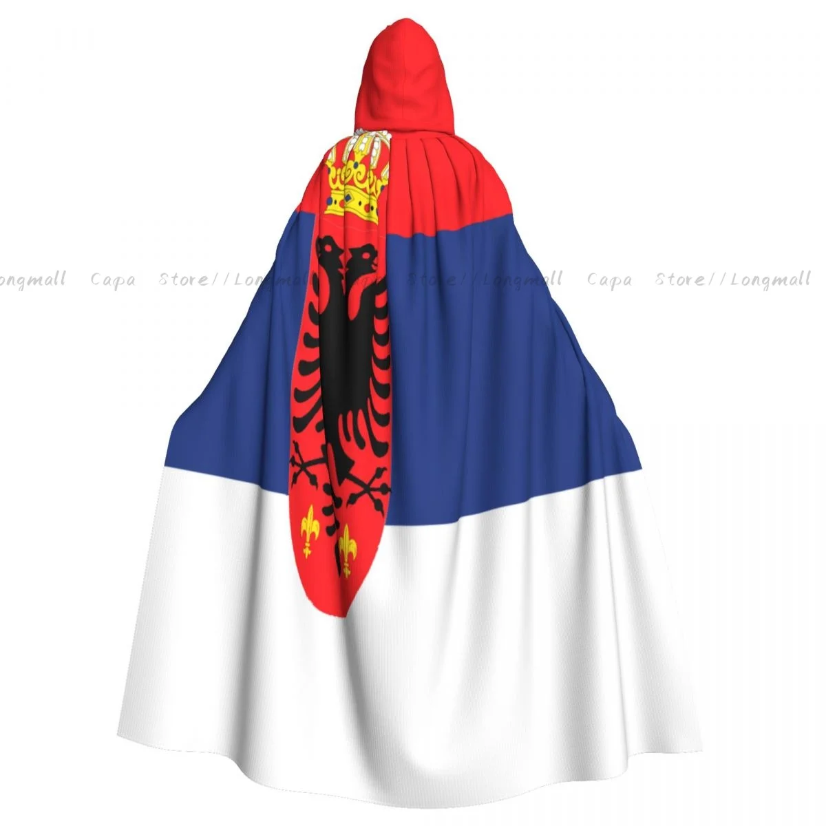 

Witch Cloak Serbian Flag But With Albanian Eagle Halloween Cosplay Costume Unisex Adult Cloak Retro Ages Cape