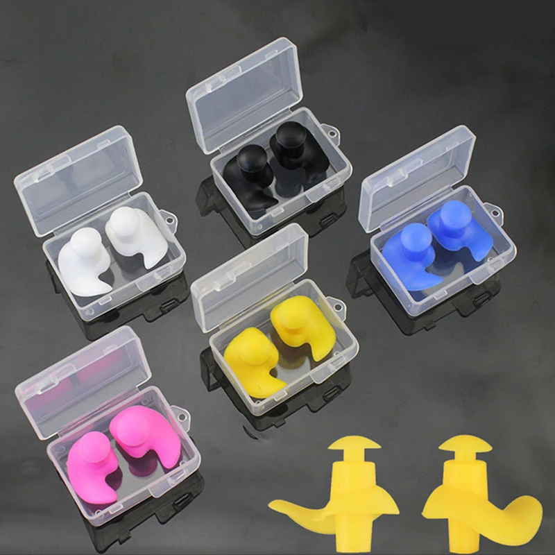 

1Pair Waterproof Swimming Earplugs with Box Soft Silicone Spiral Ear Plug Anti Noise for Sleeping Snoring Diving Accessories