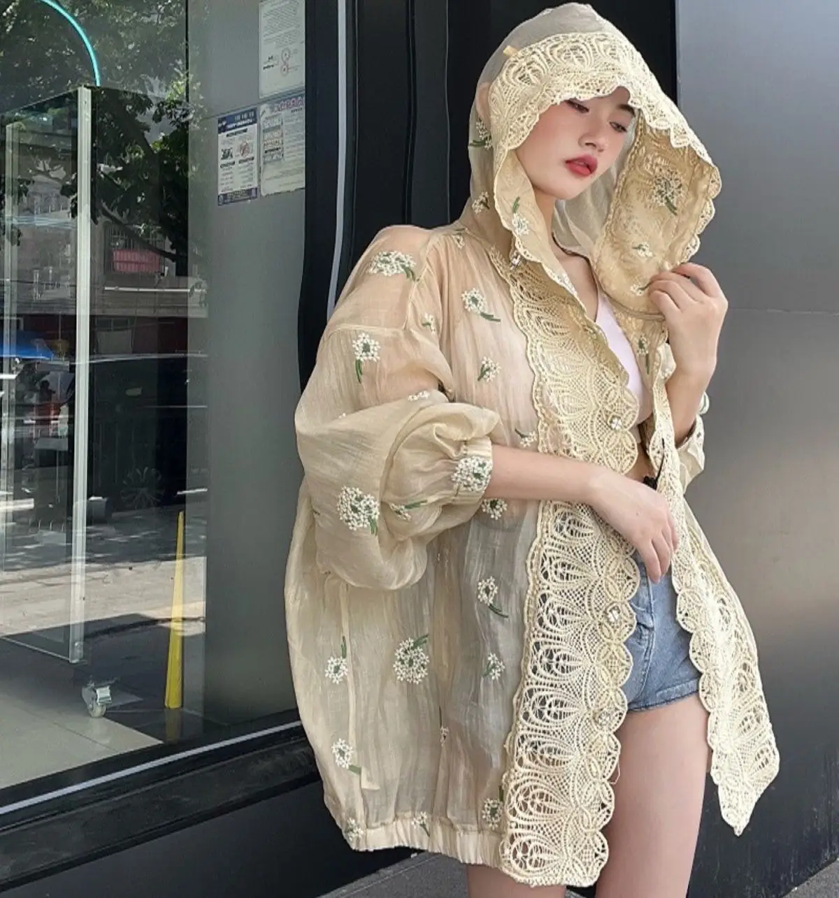 Sunscreen Clothing 2023 Fashion Versatile Loose Lace Edge Embroidered Hooded Lightweight Medium Length Blouse Shirt Cardigan
Sunscreen Clothing 2023 Fashion Versatile Loose Lace Edge Embroidered Hooded Lightweight Medium Length Blouse Shirt Cardigan
