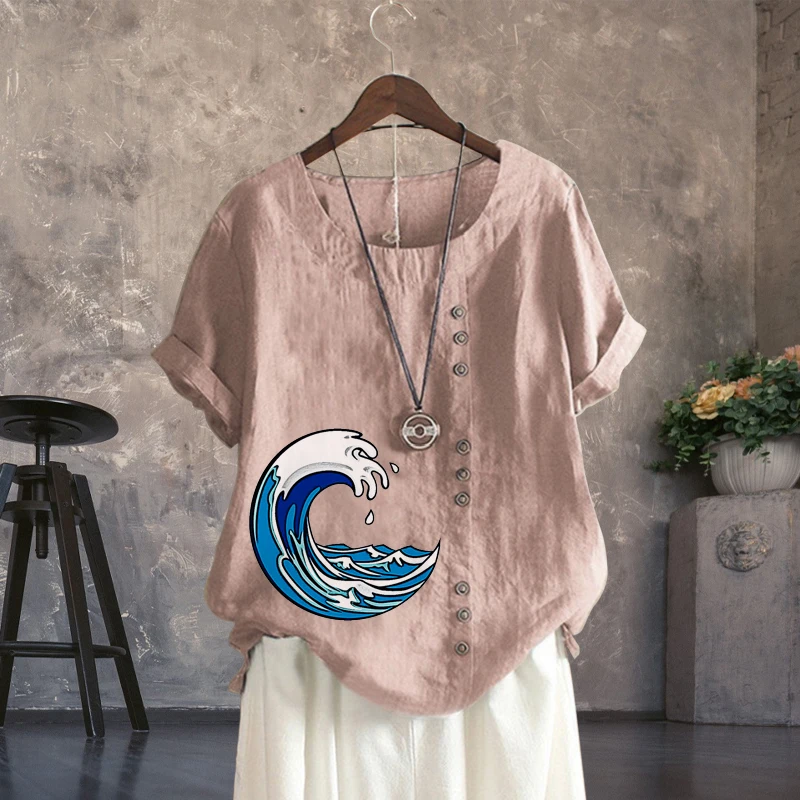 New Ladies Fashion Summer Waves Printed Round Neck Short Sleeve T Shirt Casual Loose Plus Size Solid Color Shirt Top XS-5XL
New Ladies Fashion Summer Waves Printed Round Neck Short Sleeve T Shirt Casual Loose Plus Size Solid Color Shirt Top XS-5XL