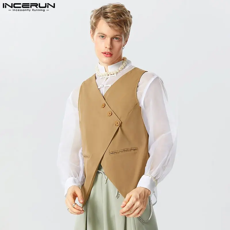 

INCERUN Tops 2023 Handsome Men Deconstructed Back Design Vests Casual Simple Hollowed Solid All-match Sleeveless Waistcoat S-5XL