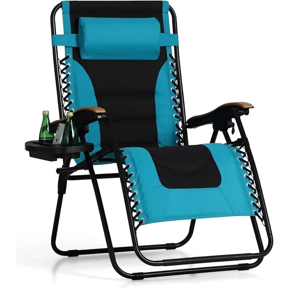 

Camping Chair Beach Chairs Support 400 LBS Foldable Patio Recliner Oversized Padded Zero Gravity Chair Lounge Outdoor Furniture