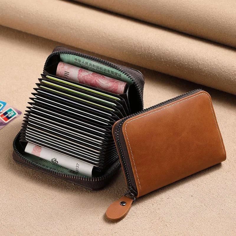 

Men's Multiple Card Slots Wallet Soft Leather RFID Blocking Bank Credit Card Holder Vintage Large Capacity Zipper ID Card Purse