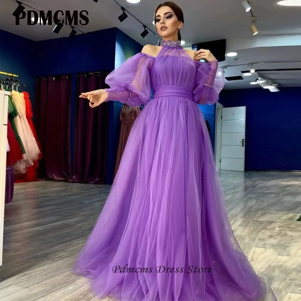 PDMCMS Purple Satin A Line Prom Dresses Tulle Long Sleeves High Neck Beading Floor Length Formal Occasion Gowns Evening Dress
PDMCMS Purple Satin A Line Prom Dresses Tulle Long Sleeves High Neck Beading Floor Length Formal Occasion Gowns Evening Dress