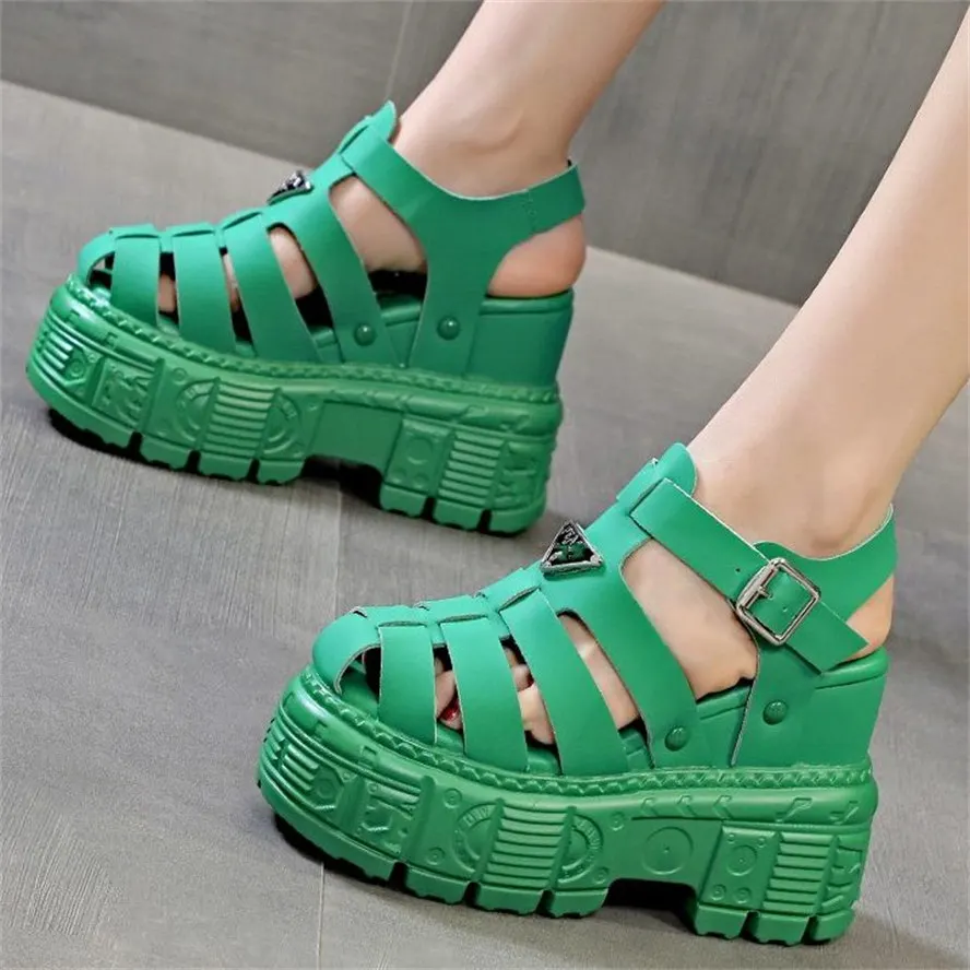 

Roman Gladiator Sandals Women's Genuine Leather Closed Toe Platform Wedge Ankle Boots High Heels Creeper Pumps Slingback