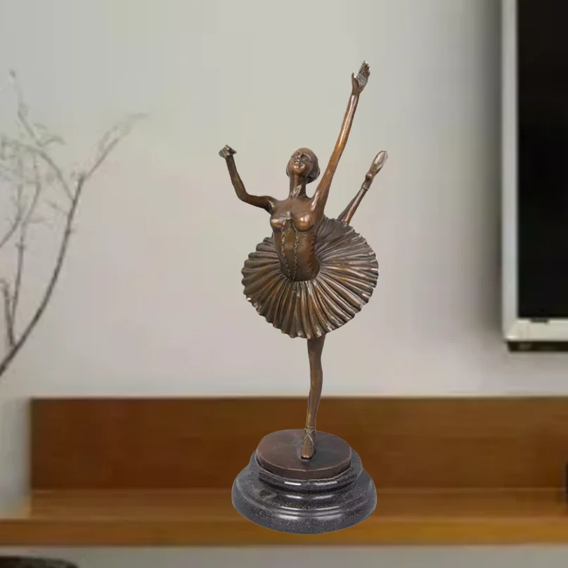 

QW-318 Handmade Female Woman Ballet Dance Player Bronze Sculpture Girl Statue Figurine Study Room Decor